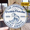 Personalized Swimming Poolside Paradise Customized Wood Circle Sign