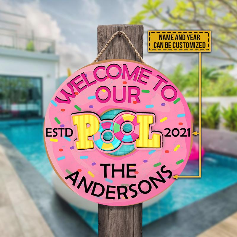 Personalized Swimming Welcome Our Pool Customized Wood Circle Sign