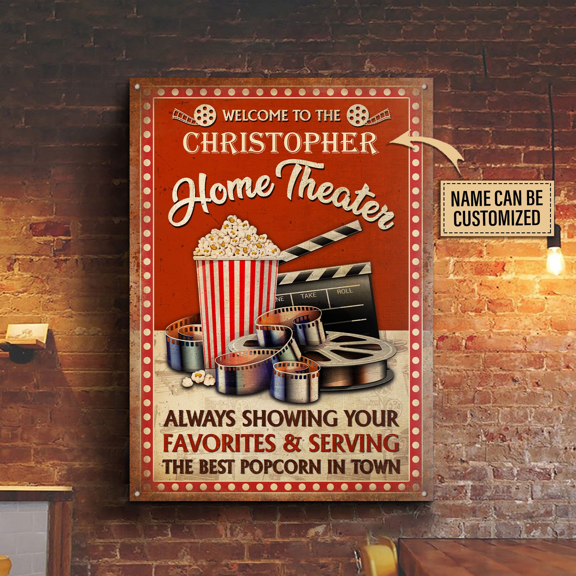 Personalized-Theater-Best-Popcorn-In-Town-Customized-Classic-Metal-Signs Personalized Theater Best Popcorn In Town Customized Classic Metal Signs