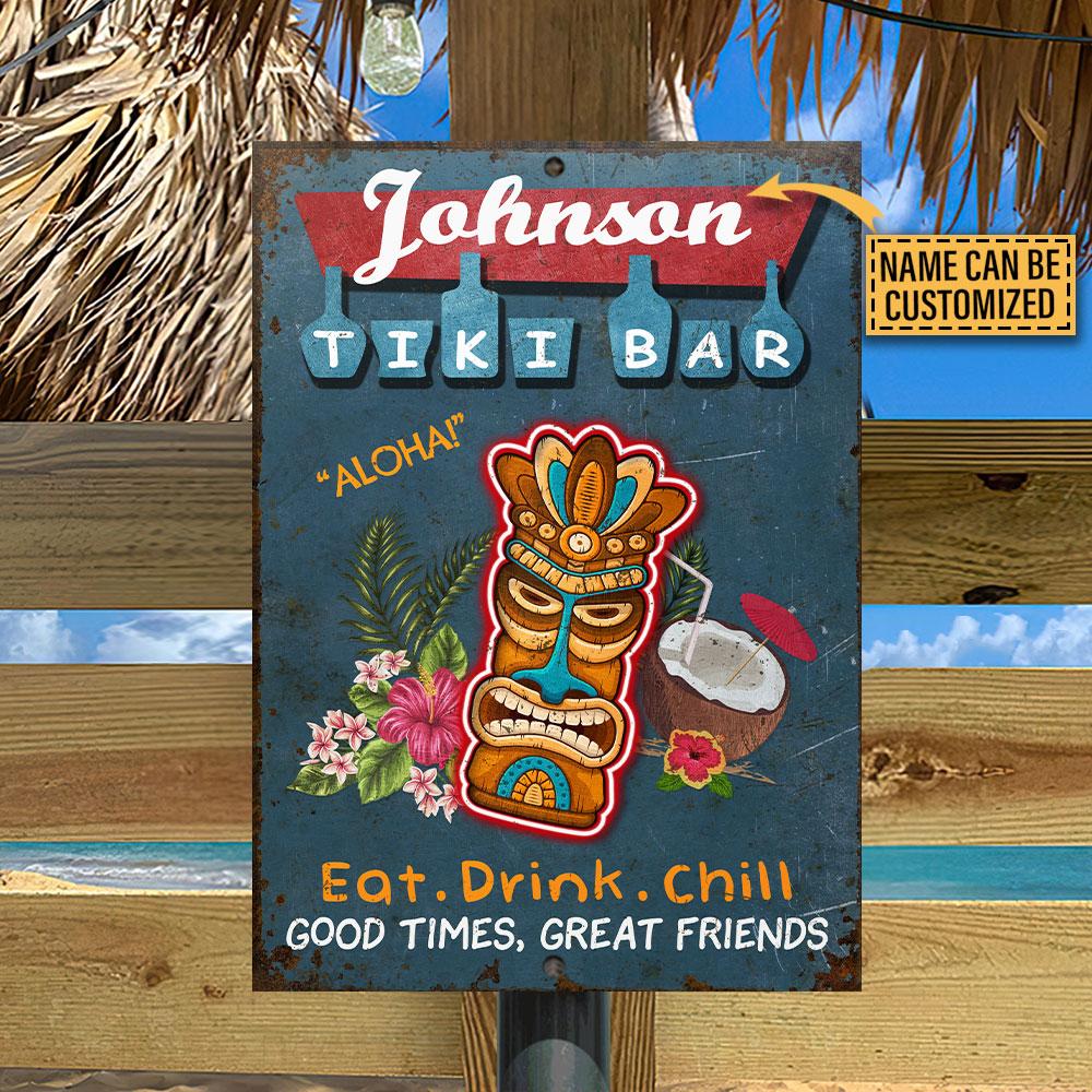 Personalized Tiki Bar Eat Drink Chill Customized Classic Metal Signs