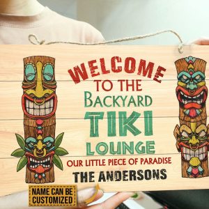 Personalized Tiki Lounge Piece Of Paradise Customized Wood Rectangle Sign 3