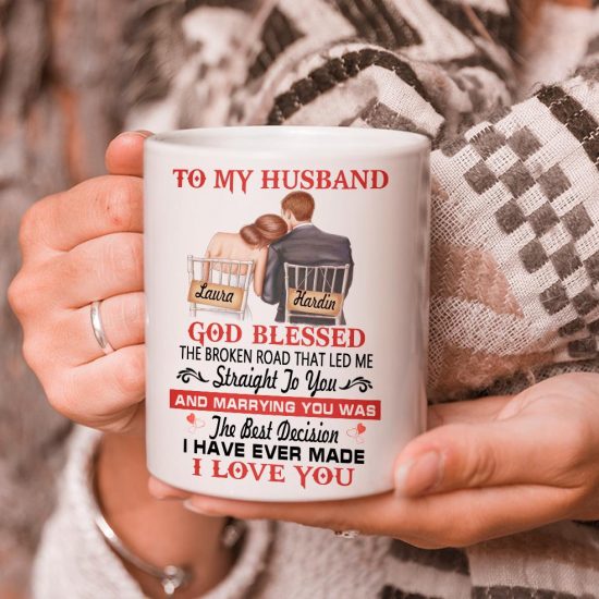 Personalized To My Husband God Blessed The Broken Road That Led Me Straight To You Mug