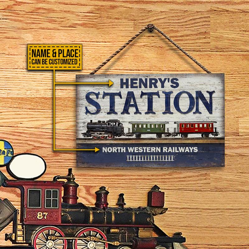 Personalized Train Station Kid Customized Wood Rectangle Sign