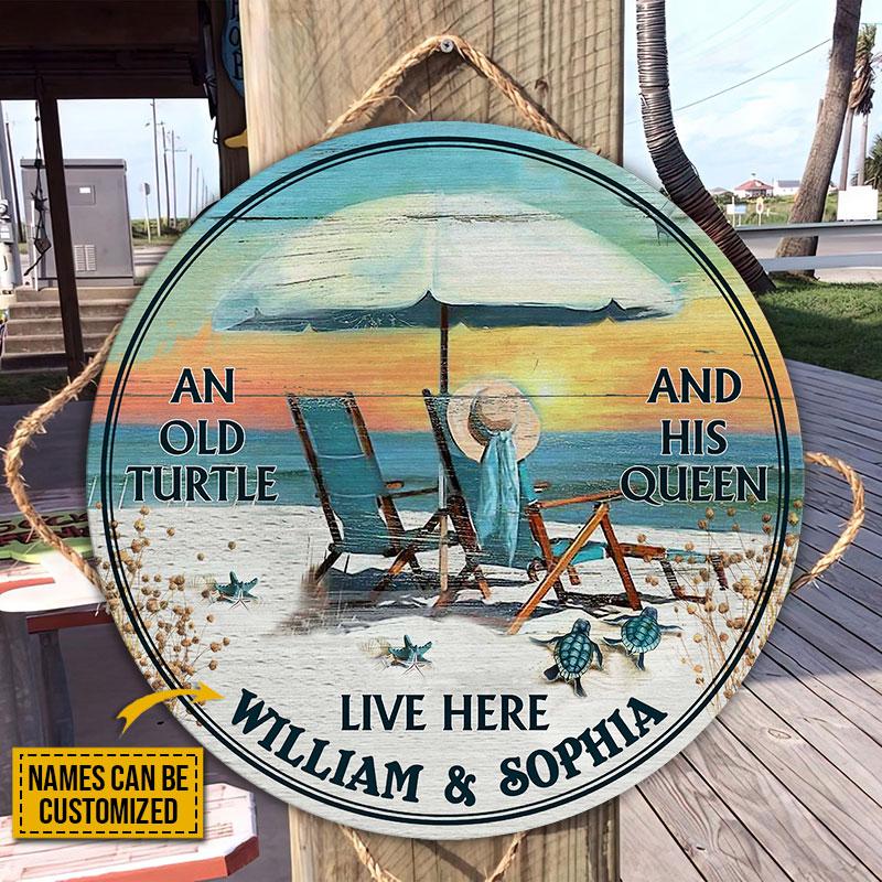 Personalized Turtle Live Here Customized Wood Circle Sign