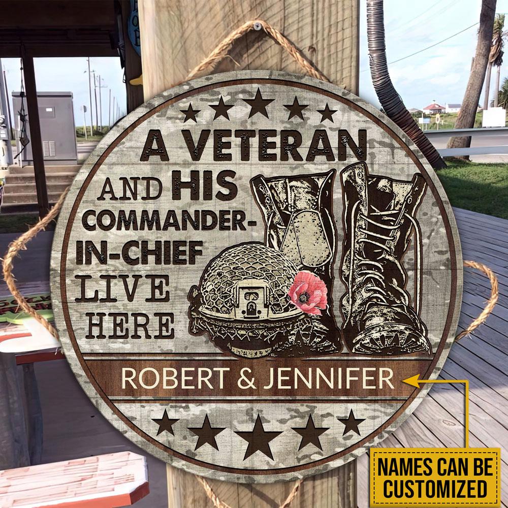 Personalized Veteran Commander Live Here Customized Wood Circle Sign