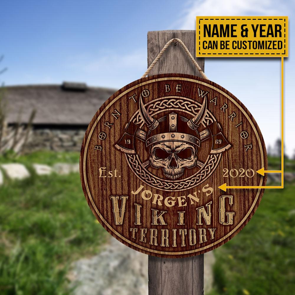 Personalized Viking Territory Born To Be A Warror Customized Wood Circle Sign