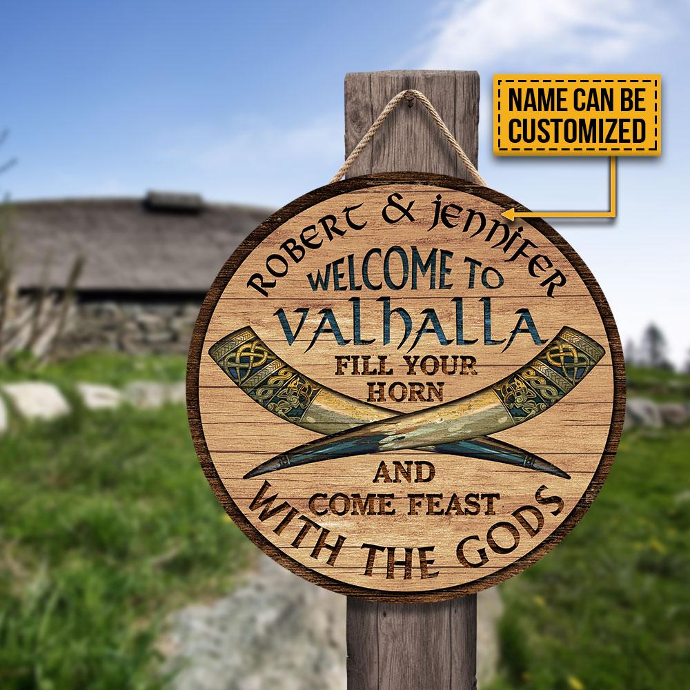 Personalized Viking Valhalla Customized Wood Circle Sign