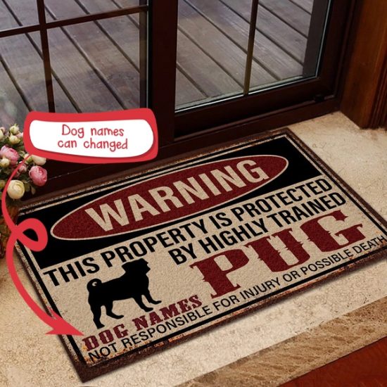 Personalized Warning Pug Custom Name Dog Doormat Welcome Mat