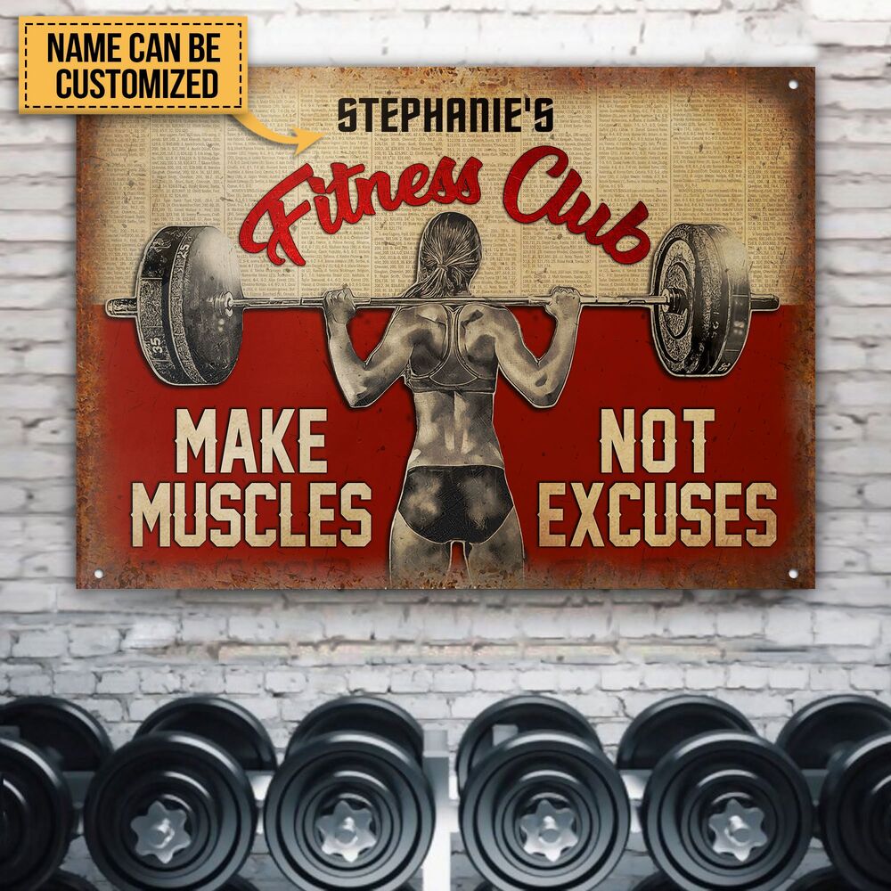 Personalized Weightlifting Woman Fitness Club Customized Classic Metal Signs