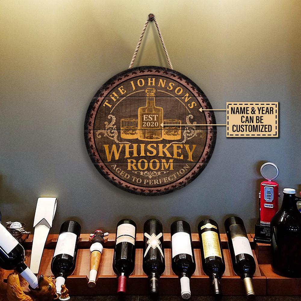 Personalized Whiskey Room Barrel Bar Customized Wood Circle Sign