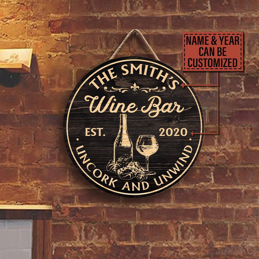 Personalized Wine Bar Uncork Customized Wood Circle Sign