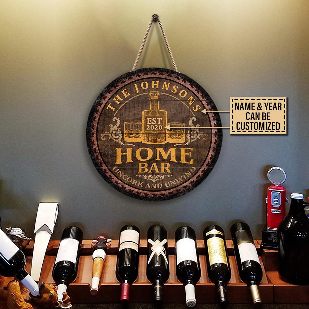 Personalized Wine Home Bar Customized Wood Circle Sign