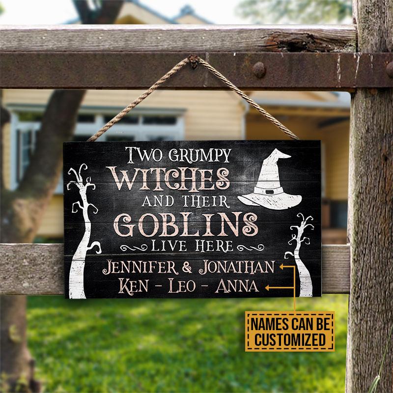 Personalized Witch Goblins Live Here Customized Wood Rectangle Sign