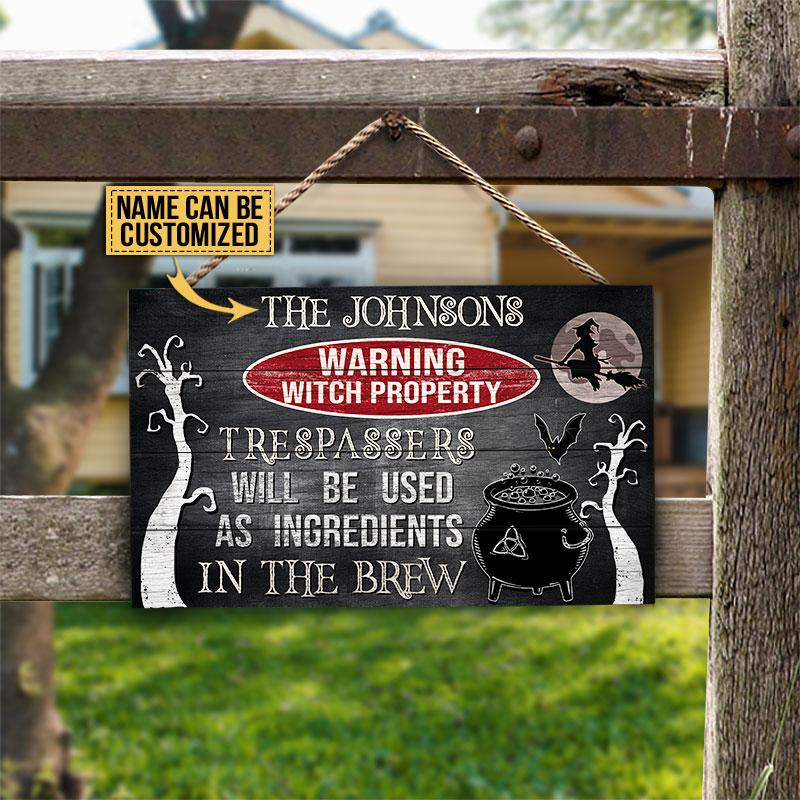 Personalized Witch Warning This Property Custom Wood Rectangle Sign