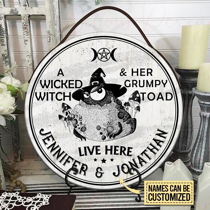 Personalized Witch Wicked Witch Live Here White Customized Wood Circle ...