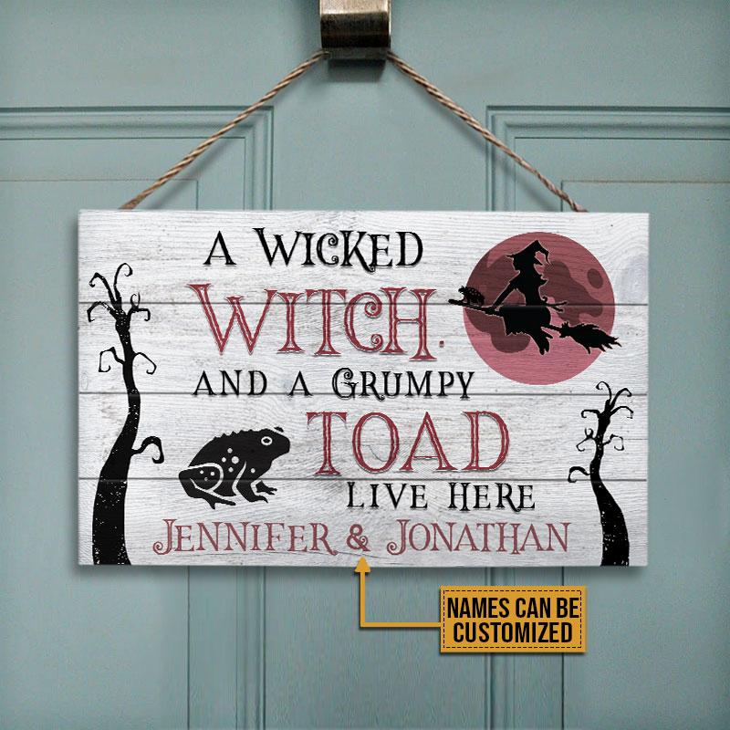 Personalized Witch Wicked Witch Live Here White Customized Wood Rectangle Sign