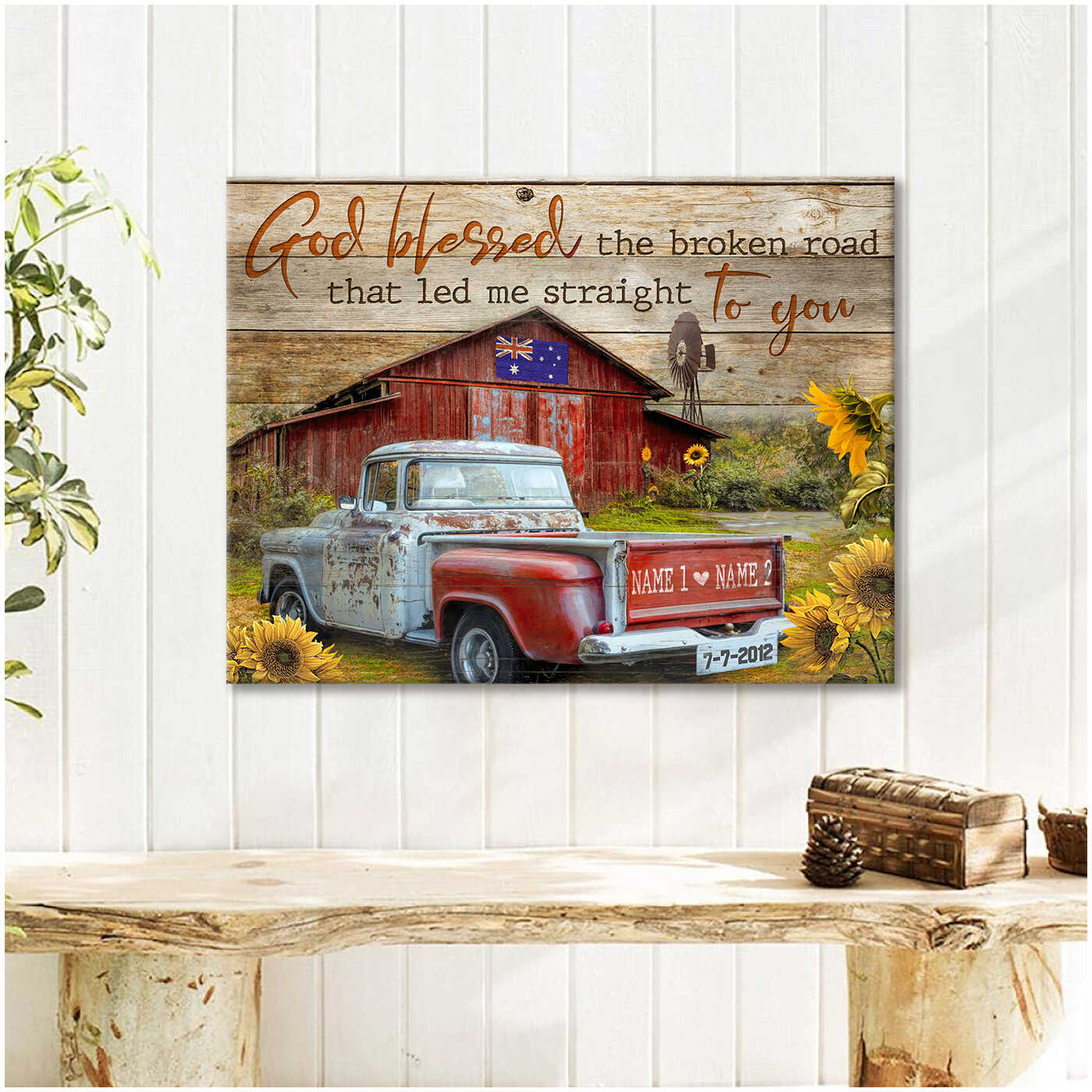 Pickup Truck And Barn Aus Flag God Blessed The Broken Road Custom Name ...