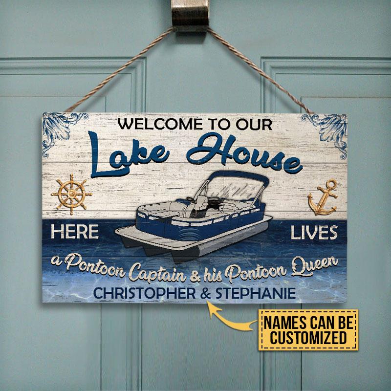 Pontoon Welcome Lake House Custom Wood Rectangle Sign
