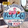 Pool Life Flamingo Life Is Better Custom Wood Circle Sign