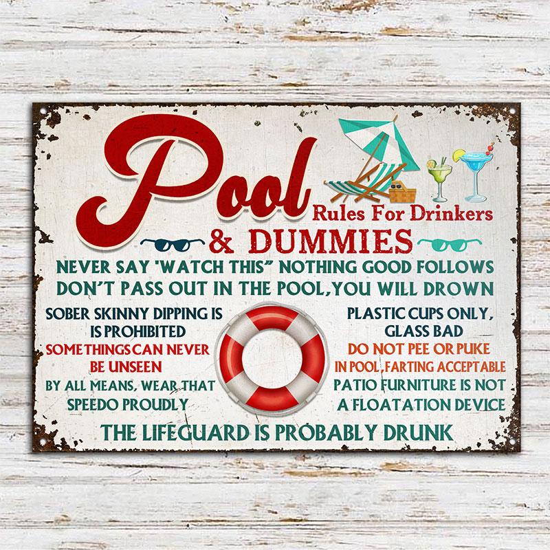 Pool Rules For Drinker And Dummies Custom Classic Metal Signs