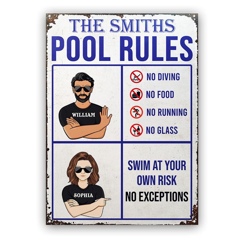 Pool Rules No Diving - Swimming Pool Decor - Personalized Custom Classic Metal Signs