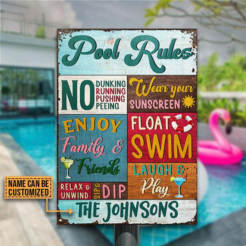 Pool Rules Relax Unwind Custom Classic Metal Signs