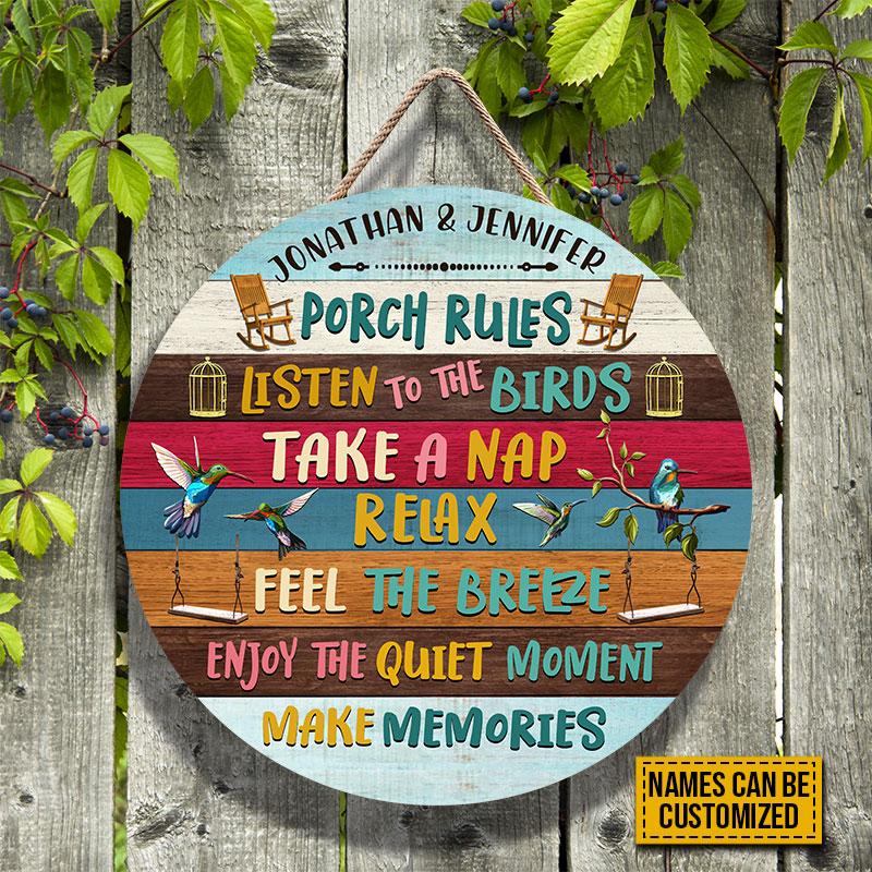 Porch Rules Listen To The Birds Custom Wood Circle Sign