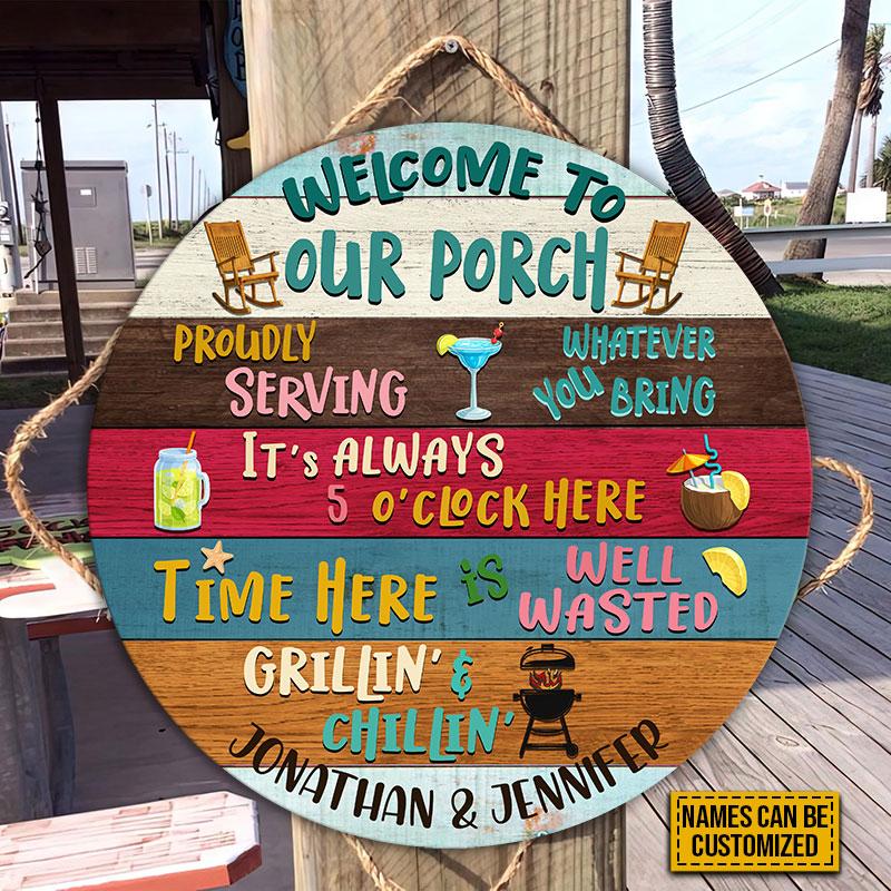 Porch Welcome Proudly Serving Custom Wood Circle Sign