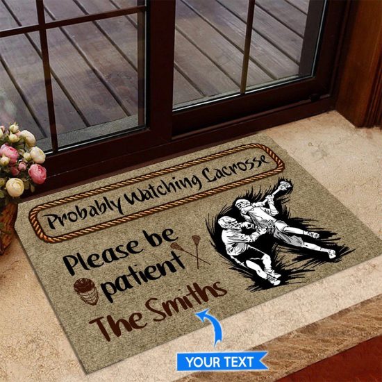 Probably Watching Lacrosse Personalized Custom Name Doormat Welcome Mat