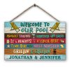 Proudly Serving Whatever - Swimming Pool Decor - Personalized Custom Wood Rectangle Sign