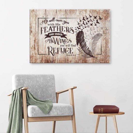 Psalm 91:4 He Will Cover You With His Feathers Christian Canvas Wall Art