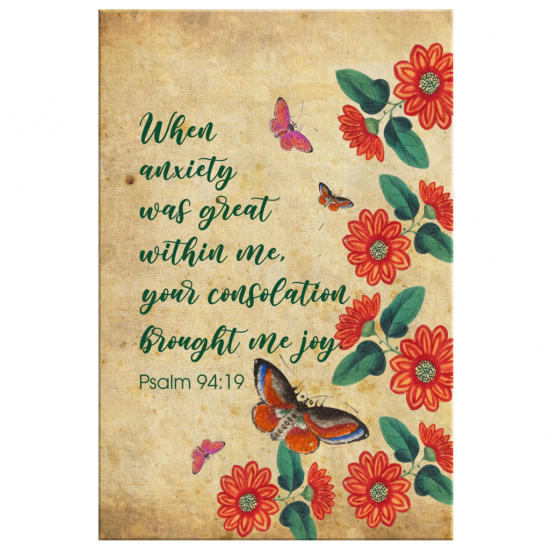 Wooden Framed Sign - Psalm 94:19 Scripture Wall Art, White Frame, 8x12 Inches