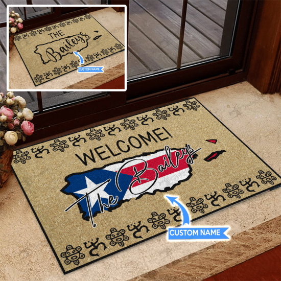 Puerto Rico Map Personalized Custom Name Doormat Welcome Mat