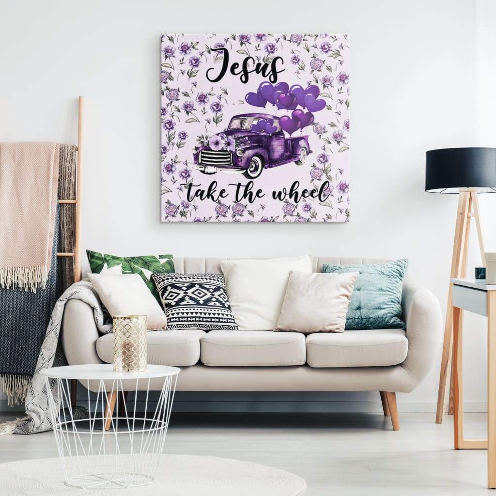 ( Purple) Jesus Take The Wheel Wall Art Canvas - Christian Canvas Wall Art