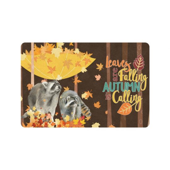 Raccoon Leaves Are Falling Autumn Doormat Welcome Mat 1