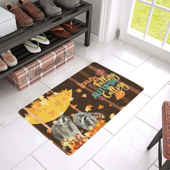 Raccoon Leaves Are Falling Autumn Doormat Welcome Mat