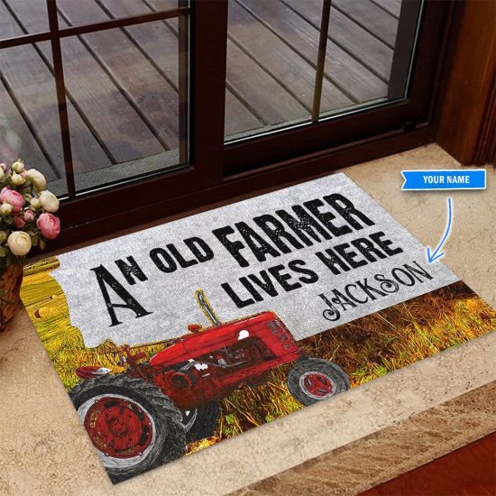 Red Tractor An Old Farmer Personalized Custom Name Doormat Welcome Mat