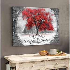 Red Tree And I Think To Myself What A Wonderful World Canvas Prints Wall Art Decor 1