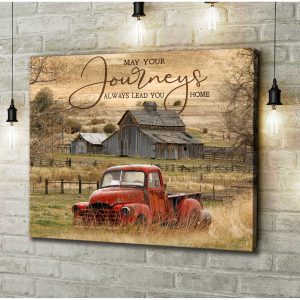 Red Truck And Vintage Barn May Your Journey Always Lead You Home Canvas Prints Wall Art Decor 2