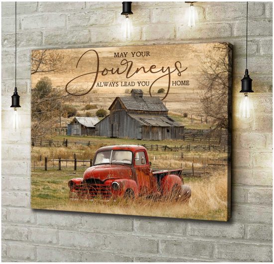 Red Truck And Vintage Barn May Your Journey Always Lead You Home Canvas ...