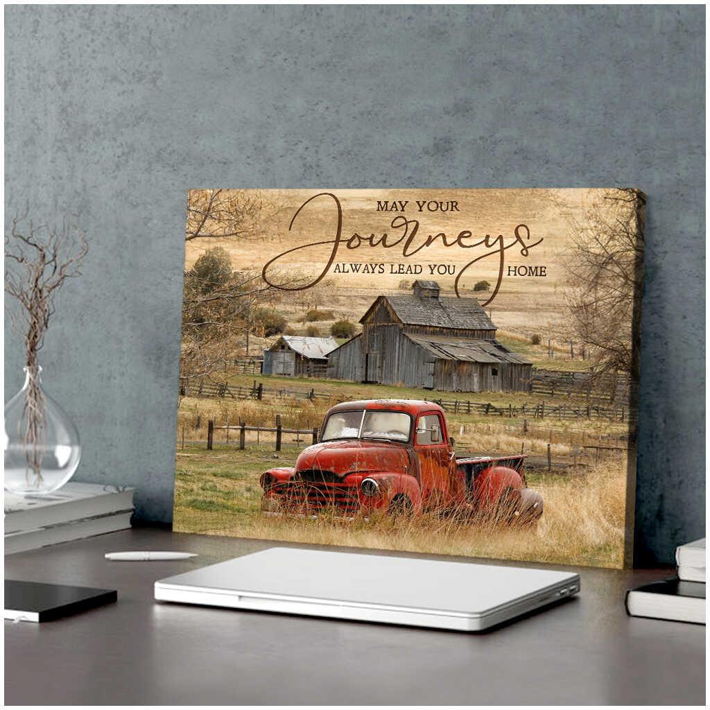 Red Truck And Vintage Barn May Your Journey Always Lead You Home Canvas ...