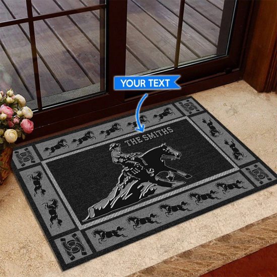 Reining Horseblack Version Personalized Custom Name Doormat Welcome Mat