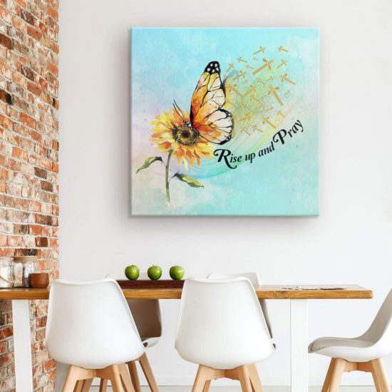 Rise Up And Pray Butterfly Sunflower Christian Wall Art Canvas Print 1