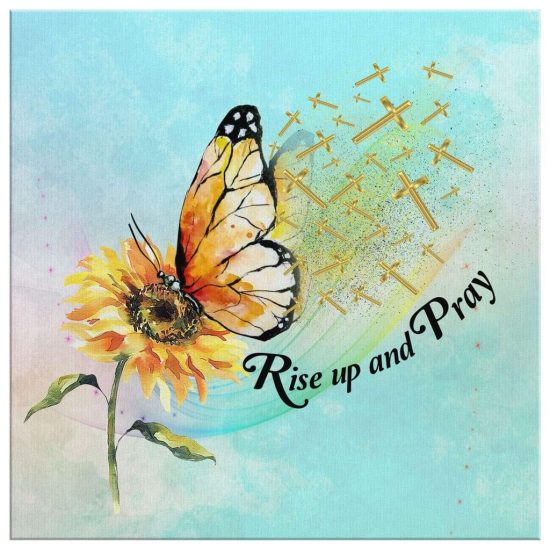 Rise Up And Pray Butterfly Sunflower Christian Wall Art Canvas Print 2