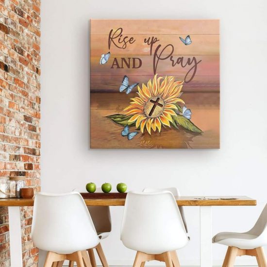 Rise Up And Pray Sunflower Cross Wall Art Canvas Print 1