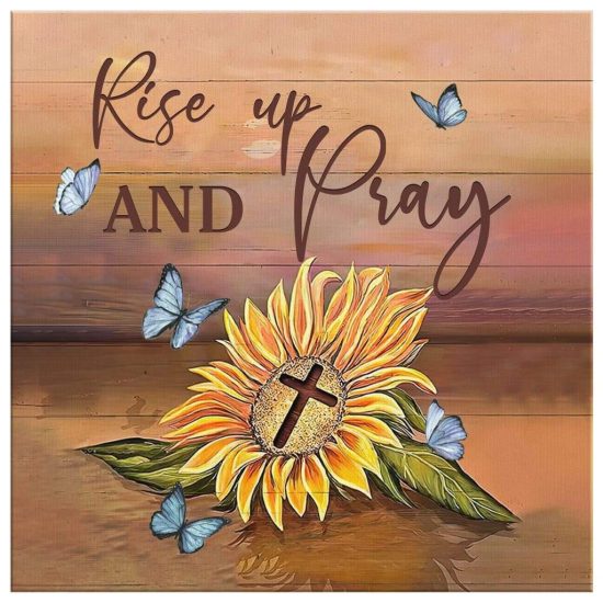 Rise Up And Pray Sunflower Cross Wall Art Canvas Print 2