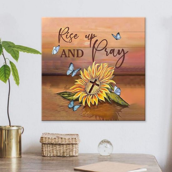 Rise Up And Pray Sunflower Cross Wall Art Canvas Print