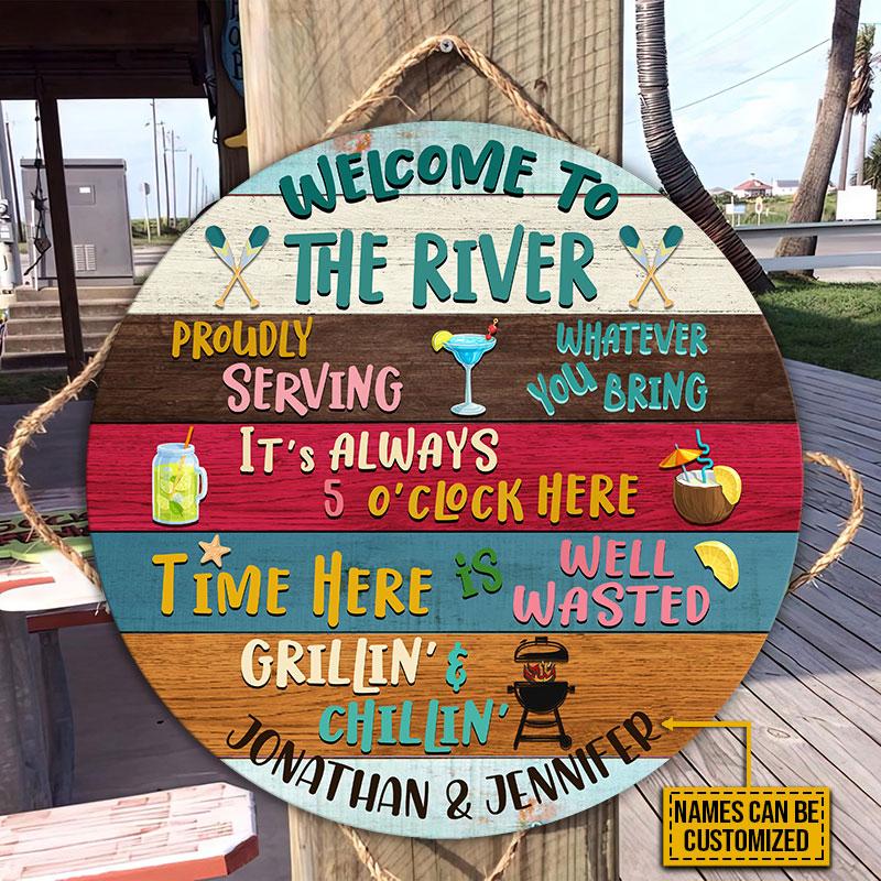 River House Welcome Proudly Custom Wood Circle Sign
