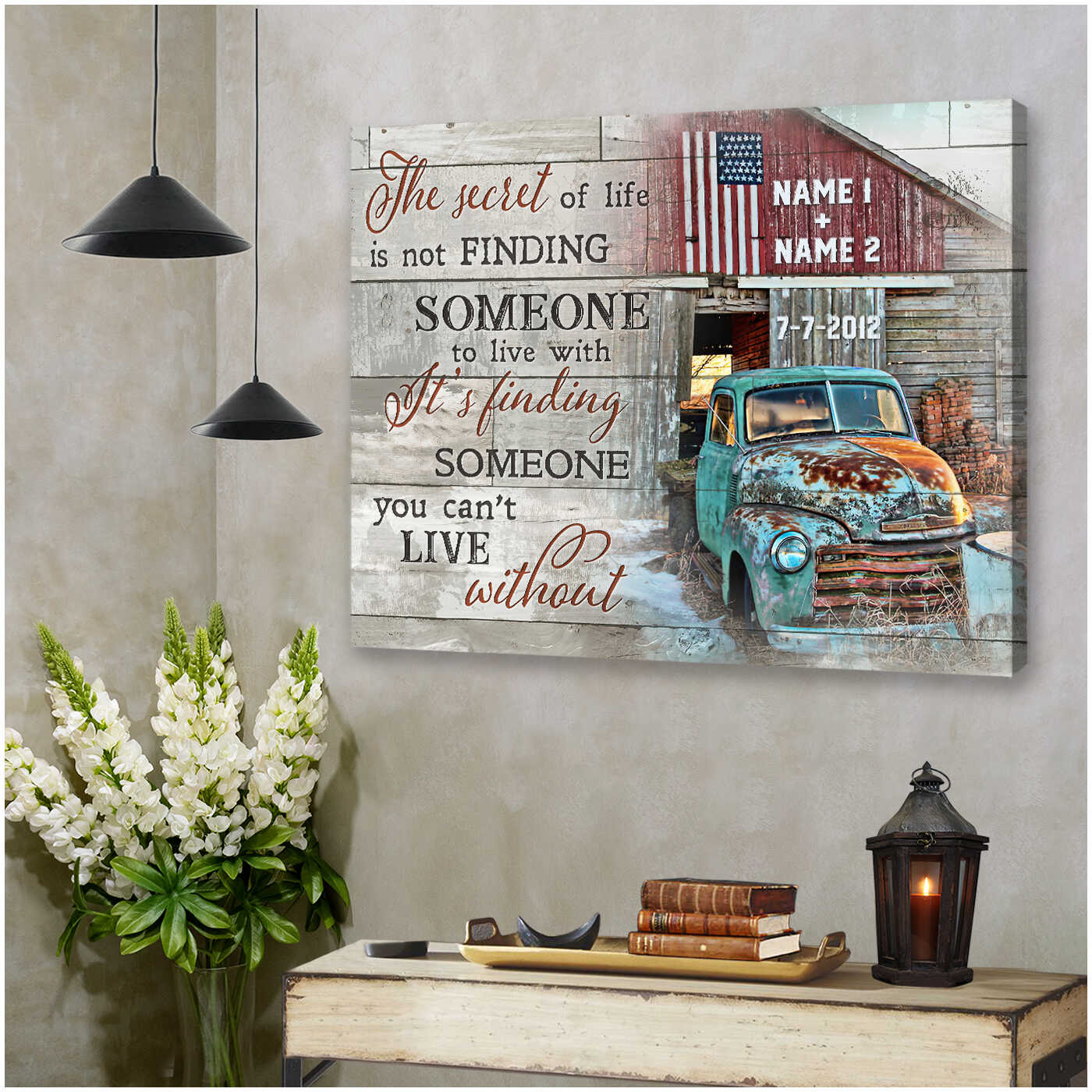 Romantic-Personalized-ItS-Finding-Someone-You-CanT-Live-Without-Custom-Name-And-Date-Old-Barn-And-Pick-Up-Truck-Canvas-Prints-Wall-Art-Decor Romantic Personalized It'S Finding Someone You Can'T Live Without Custom Name And Date Old Barn And Pick Up Truck Canvas Prints Wall Art Decor