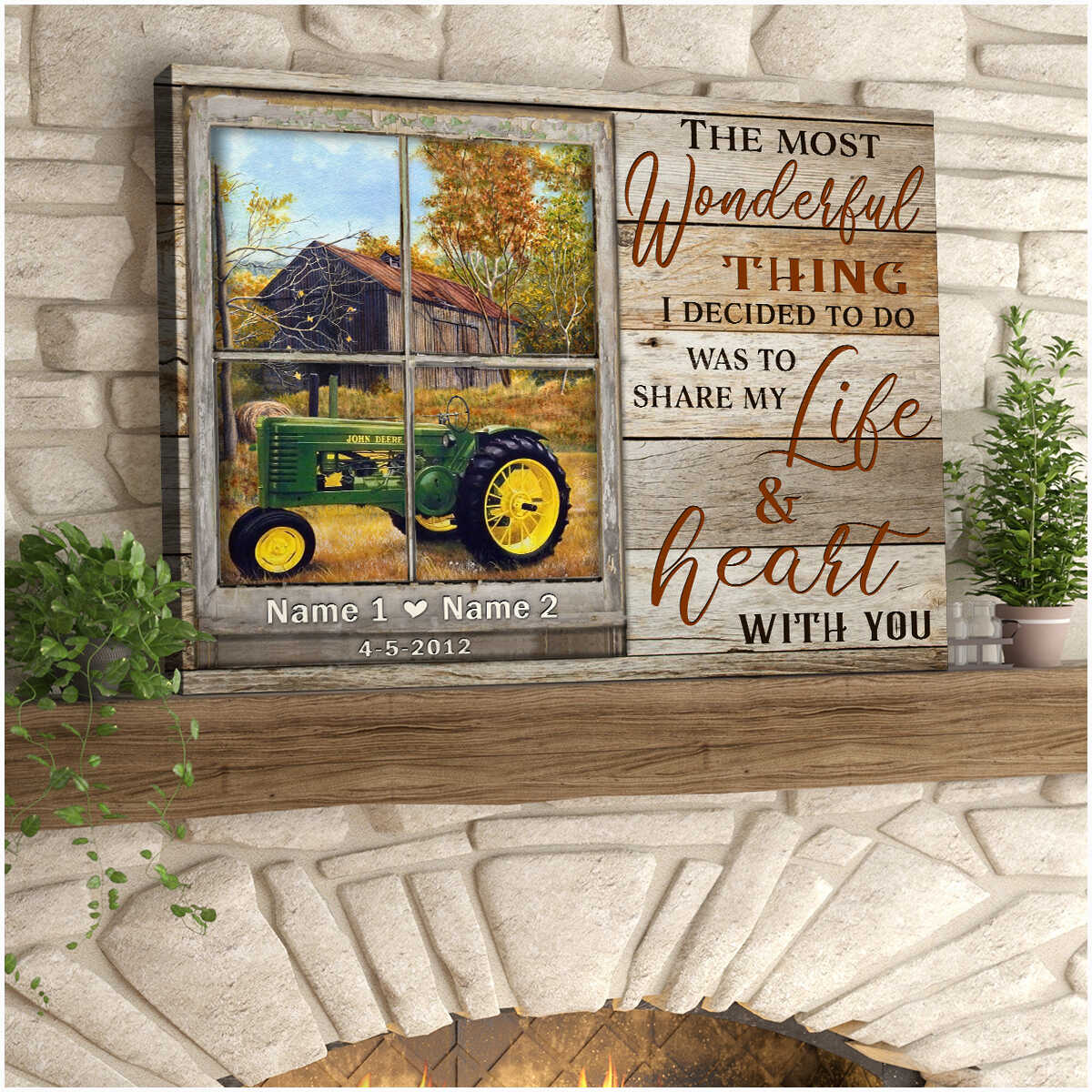 Romantic Personalized Vintage Barn And John Deere Tractor From Window The Most Wonderful Thing I Decided To Custom Name And Date Farmhouse Canvas Prints Wall Art Decor